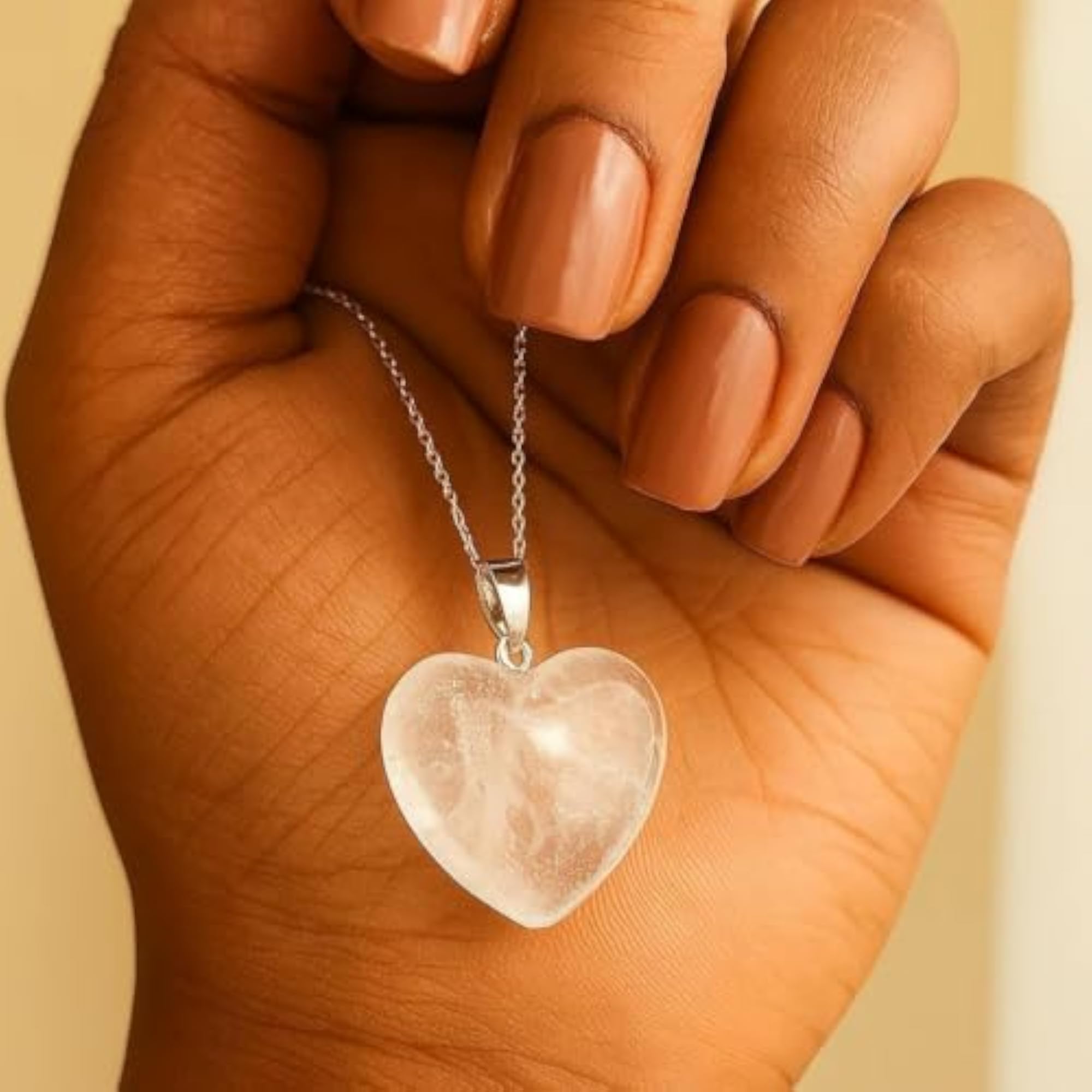 Women's Natural Clear Quartz Heart Pendant, Elegant Locket Design